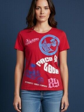 RARE Vintage Paco Jeans Red Graphic Top EUC